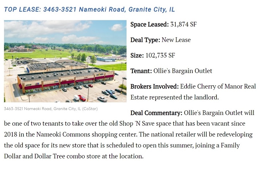 Retail Space leased in the Nameoki Commons Shopping Center in Granite City, IL